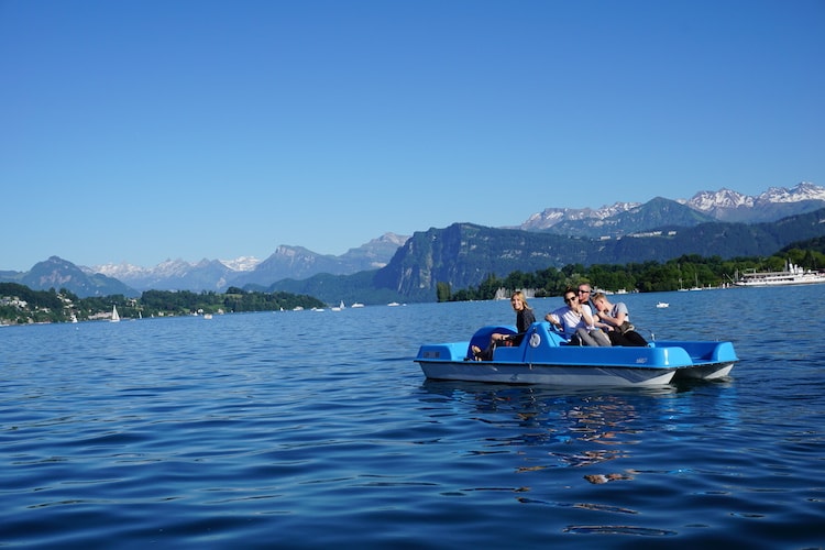 lake Lucerne with a family in a paddle boat