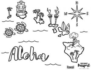 Hawaii Map coloring page for kids
