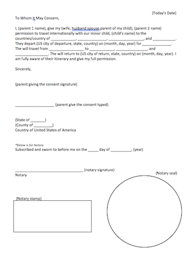 letter of consent to travel with one parent sample