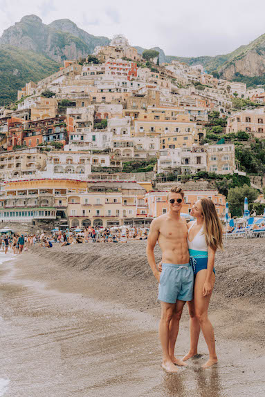 the beach in Positano in the rain