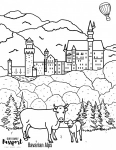 printable and digital coloring page of neuschwanstein castle in Germany