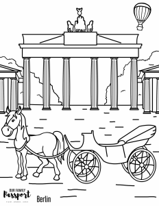 Berlin germany coloring page with horse carriage and brandenburg gate
