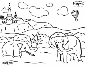 Elephants in Chiang Mai Thailand Coloring Page