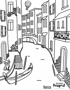 Venice coloring page with gondola