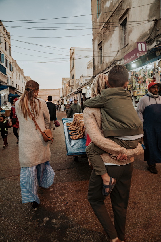 walking in a Morocco Market with kids
