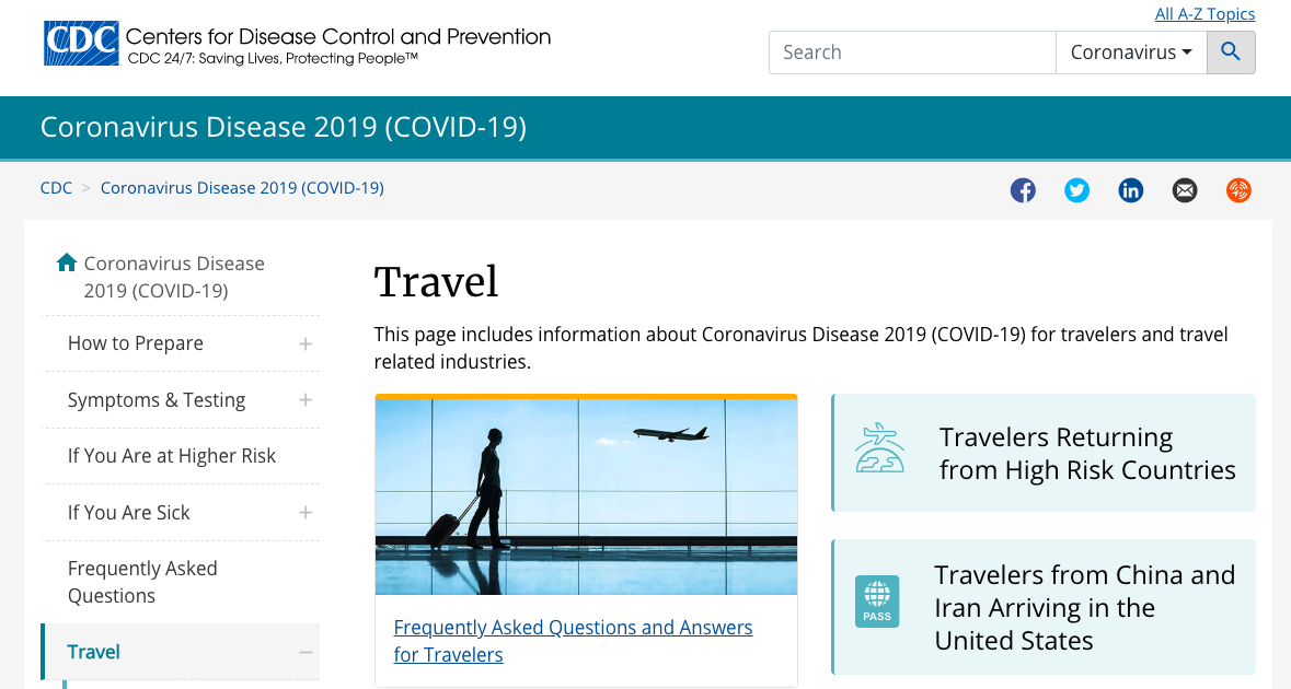 CDC Coronavirus Travel Updates
