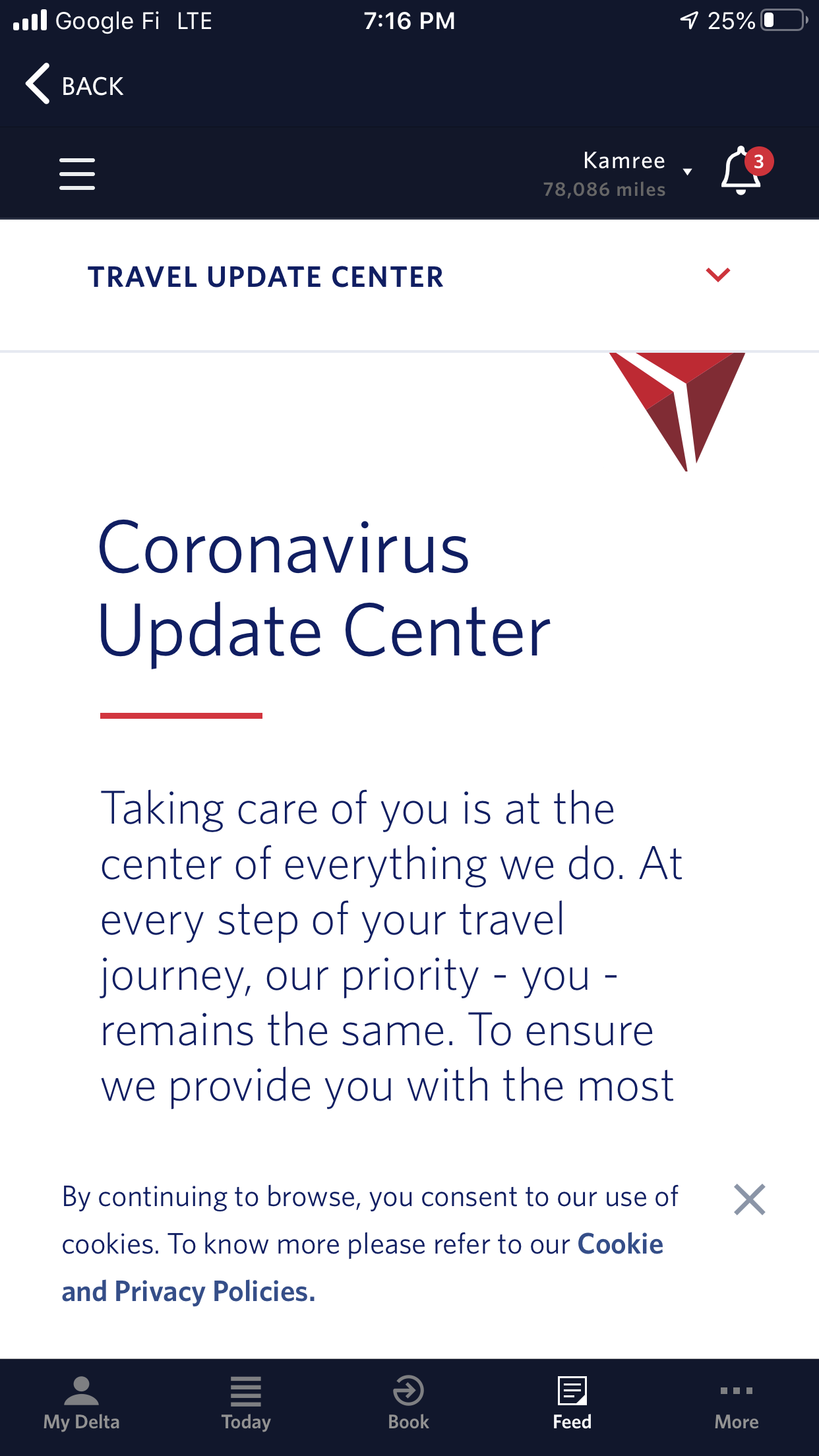 coronavirus update from delta notification