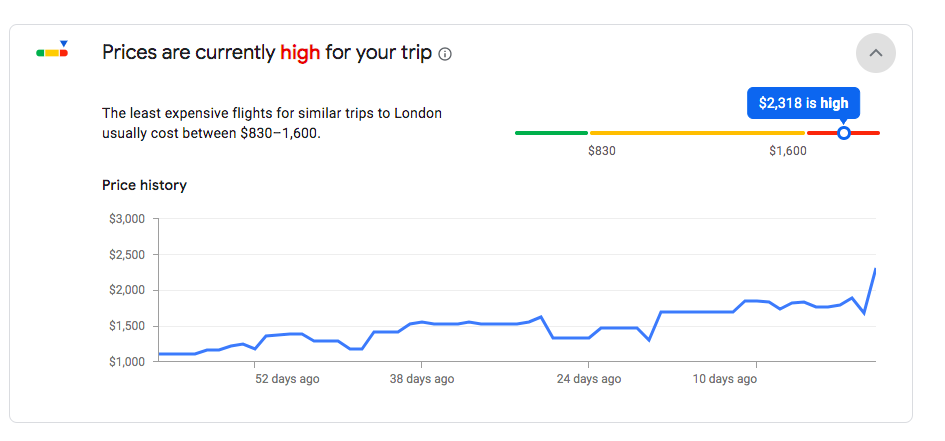 google flight price info box