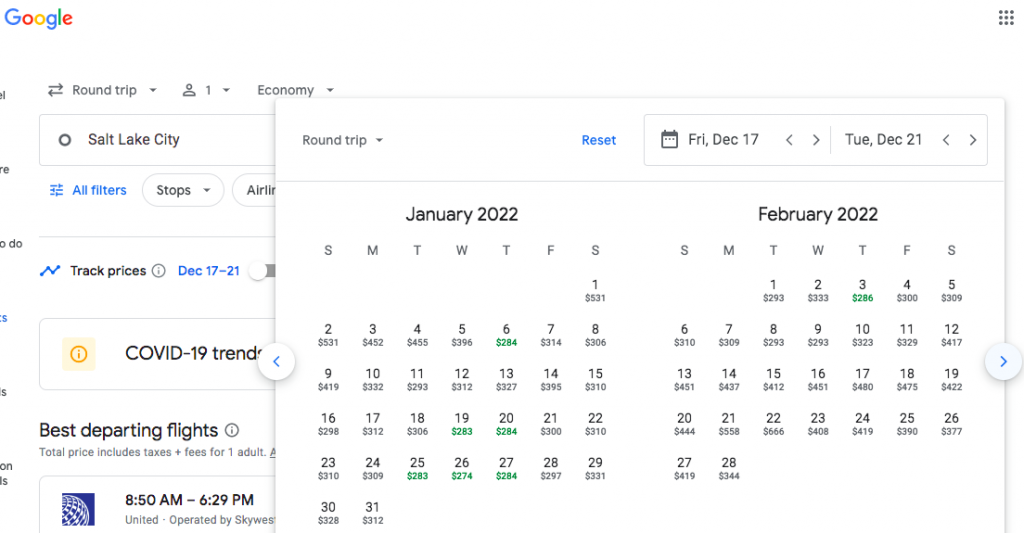 Google flight hack use the calendar