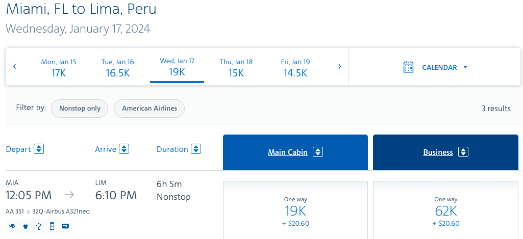 American Airlines to Peru on Points