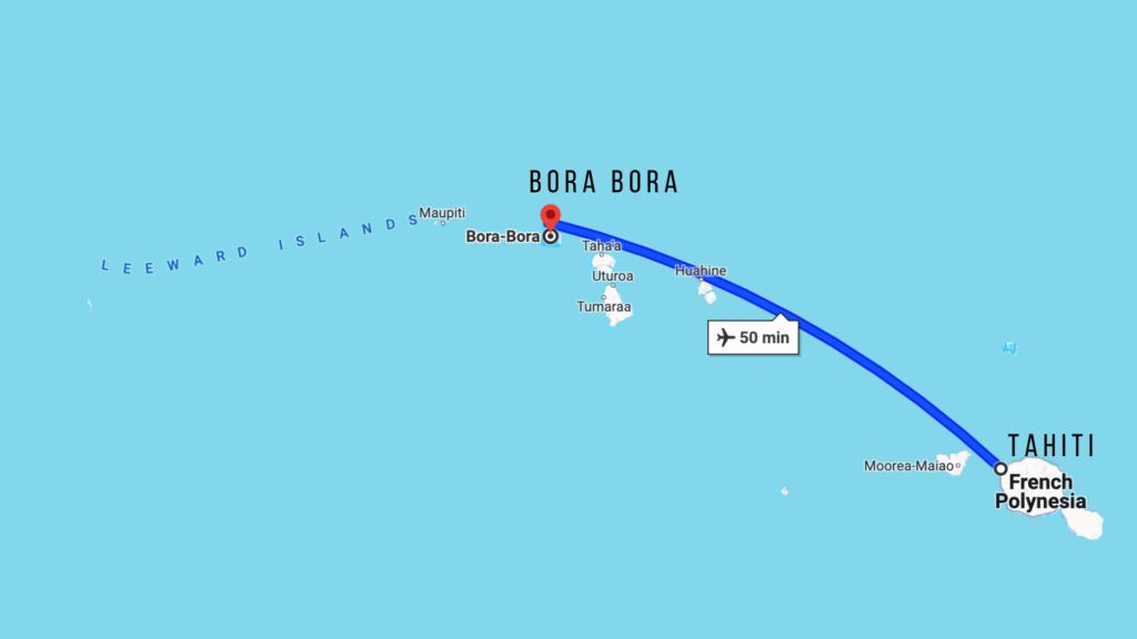 tahiti to bora bora flight map