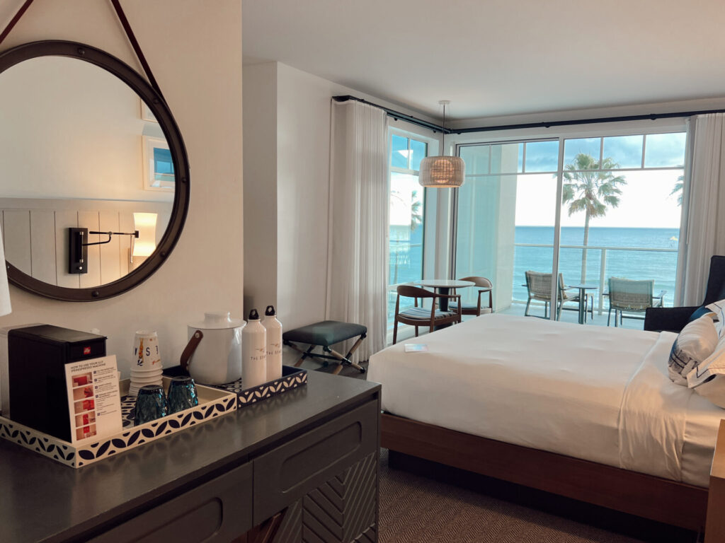 Oceanfront resort room with a balcony and palm views booked using World of Hyatt points