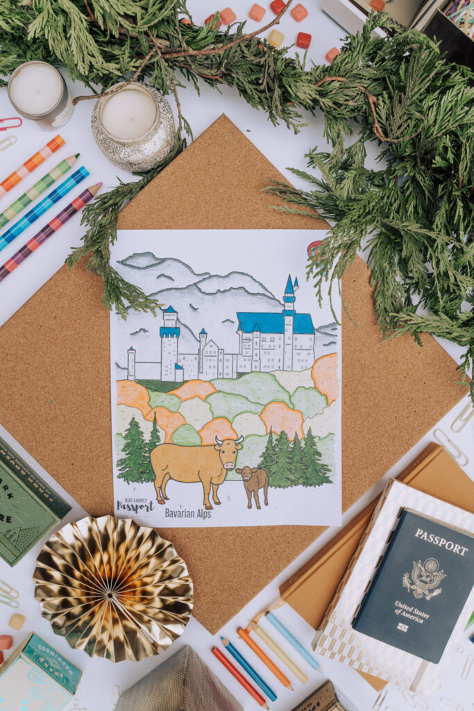 Colored Neuschwanstein kids coloring page