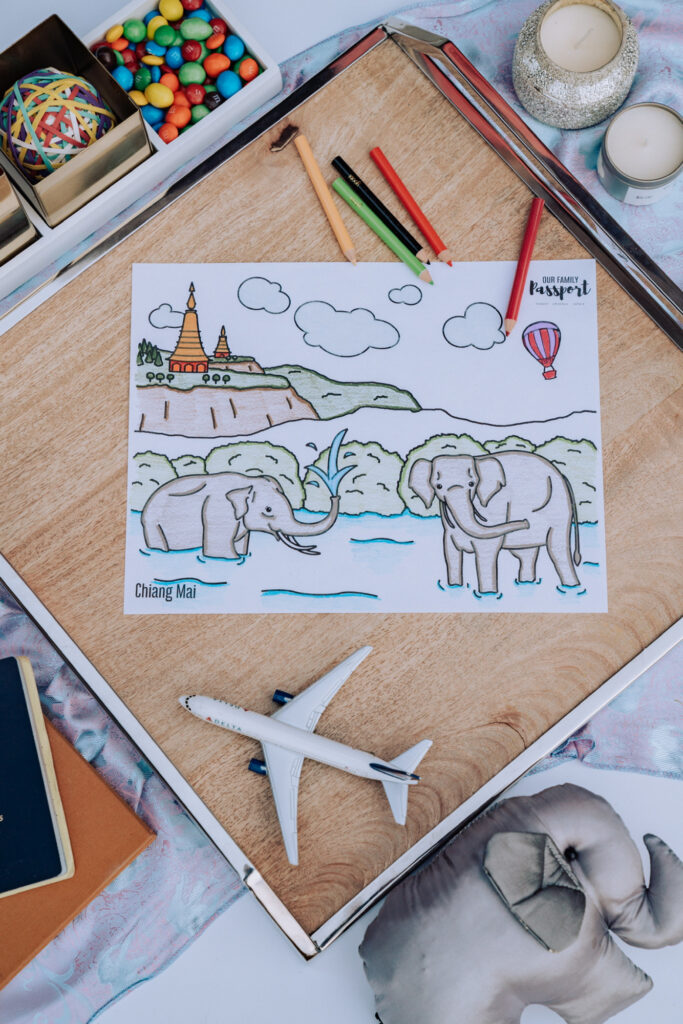 Colored Thailand coloring page with elephants