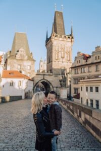mother and son visiting prague