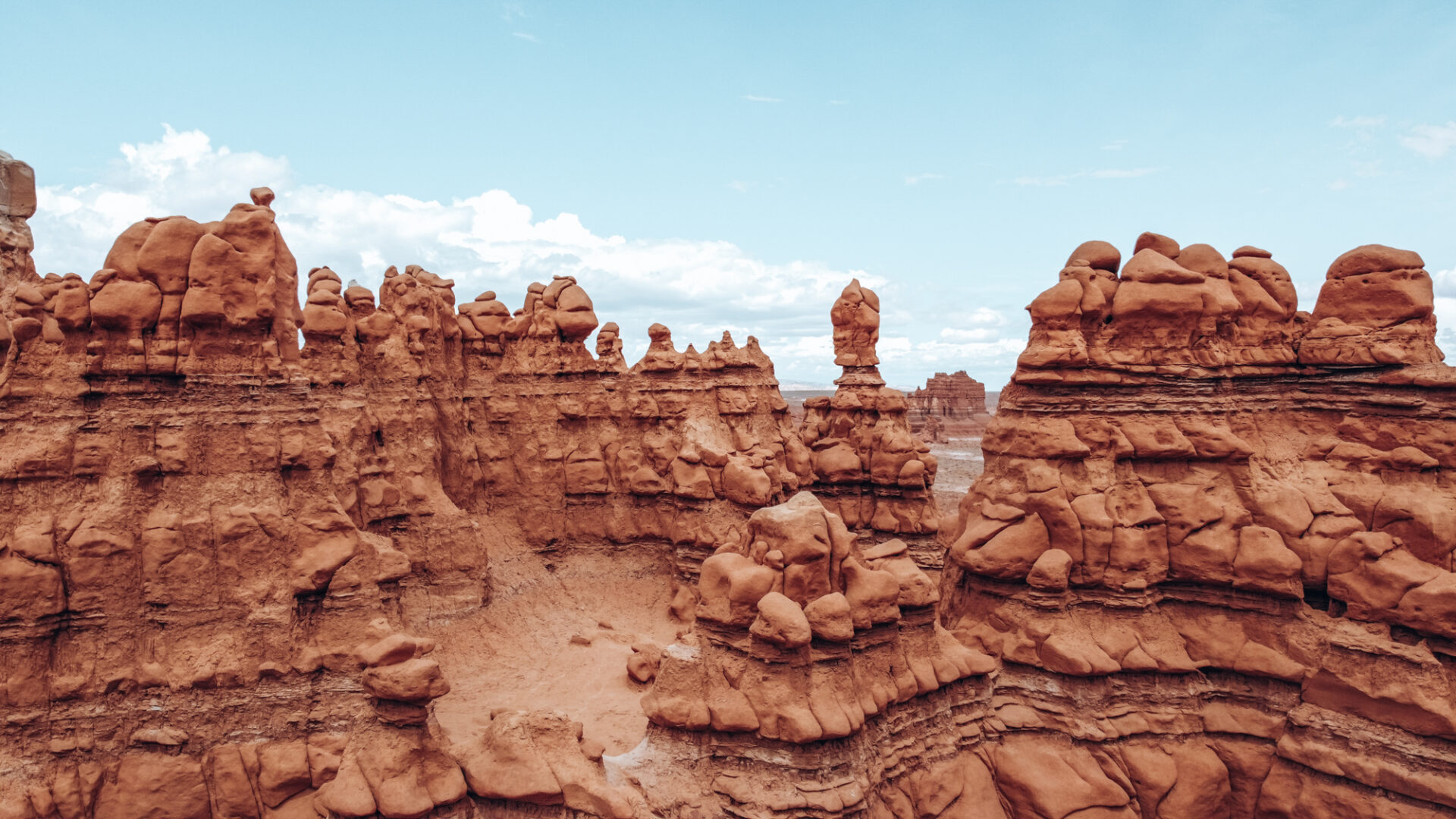 Red rocks against blue skies.