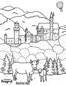 printable and digital coloring page of neuschwanstein castle in Germany