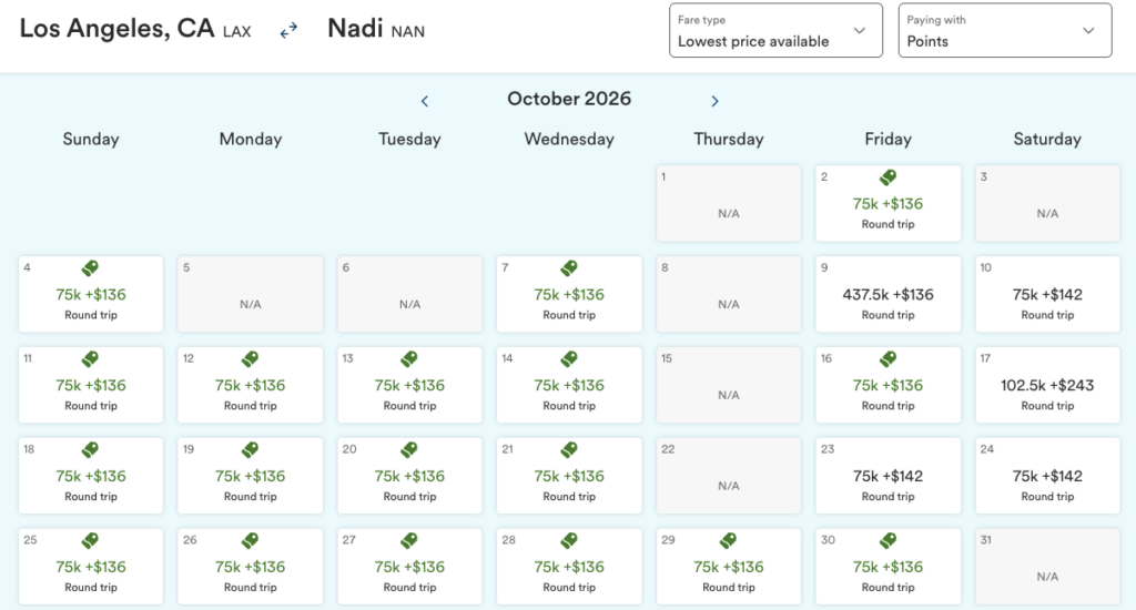 Screenshot of Atmos booking fiji airways