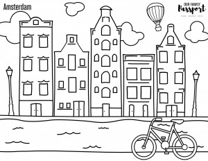 Amsterdam Netherlands Coloring Page for digital and printable learning
