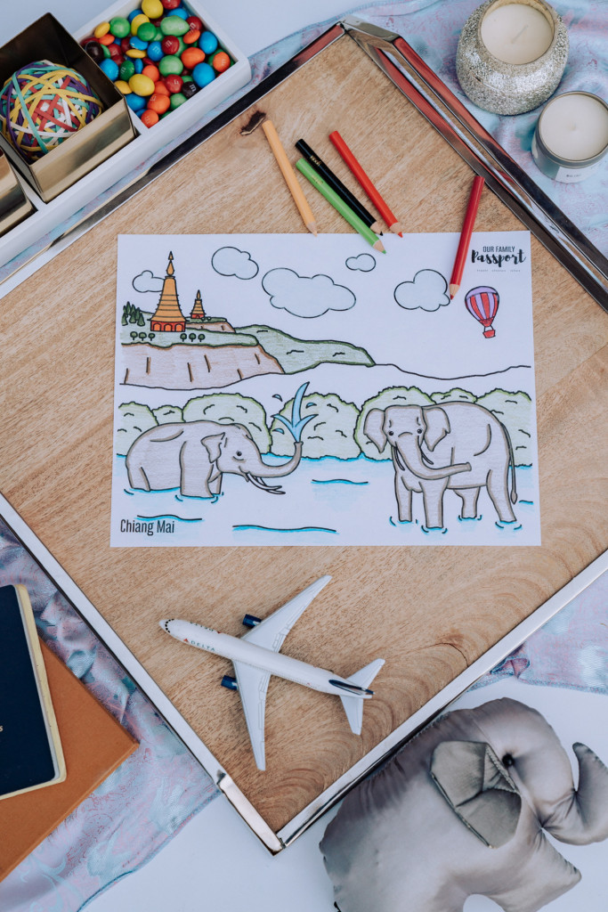 Colored Thailand coloring page with elephants